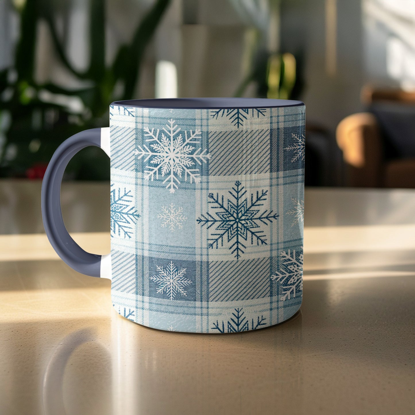 Snowflake Patterned Blue & White Mug