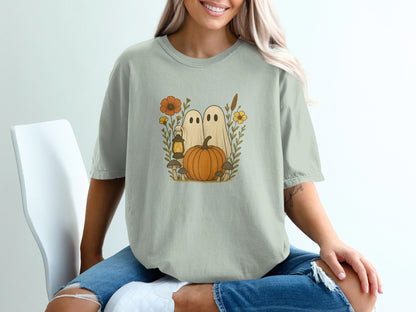 Cute Ghosts and Pumpkin Floral Halloween Shirt product type