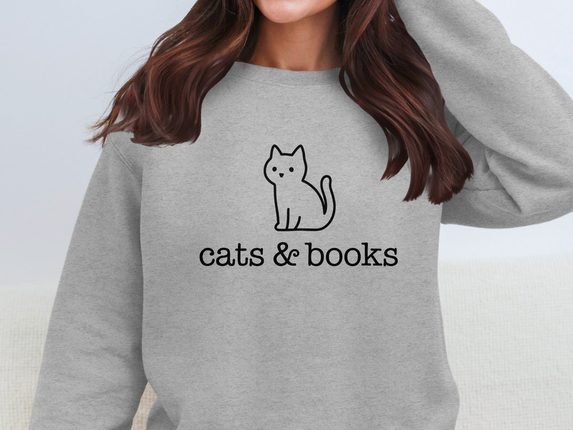 Cats and Books Graphic Sweatshirt