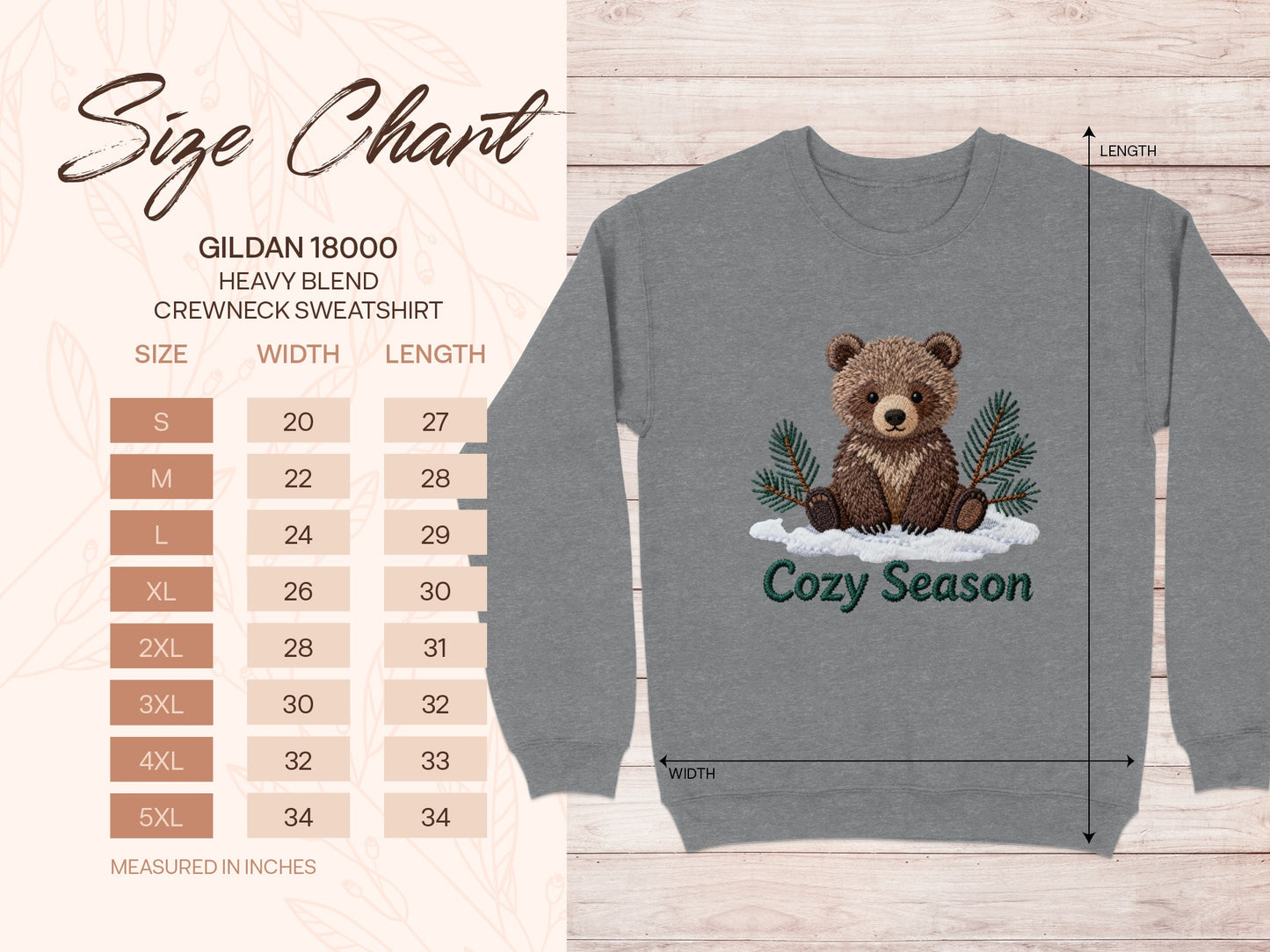 Cozy Season Bear Design Crewneck Sweatshirt