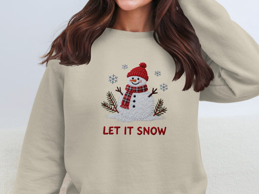 Let It Snow Snowman Embroidered Sweatshirt