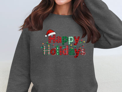 Festive Happy Holidays Santa Hat Graphic Sweatshirt