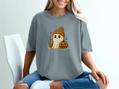 Cute Ghost with Pumpkin Halloween Themed T-Shirt product