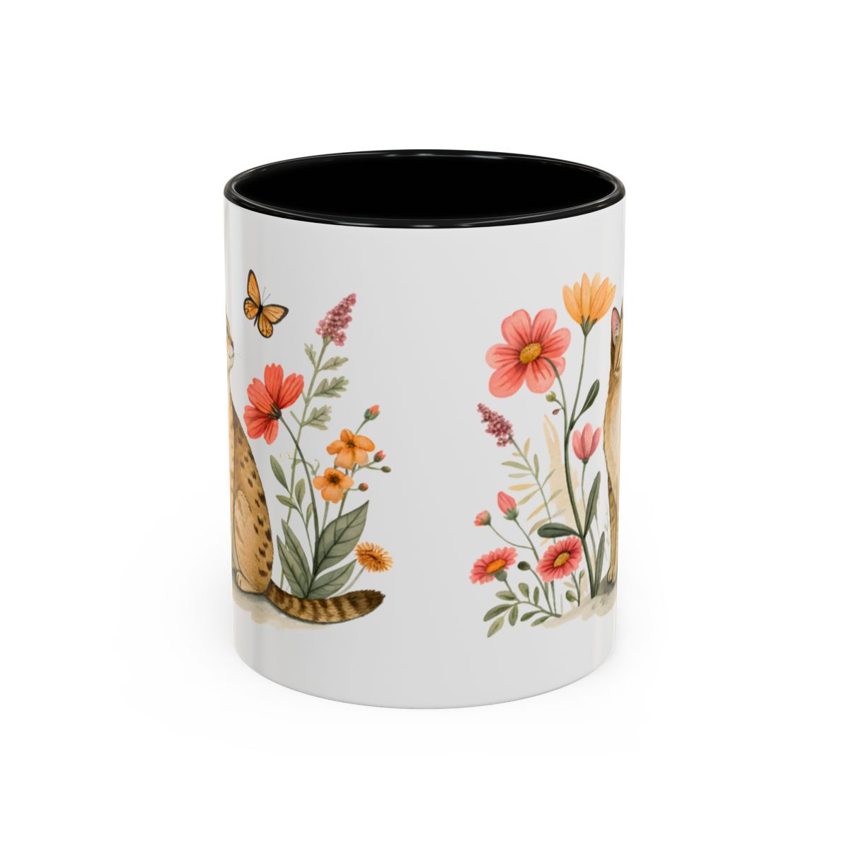 Cute Floral Cat and Butterfly Design Mug