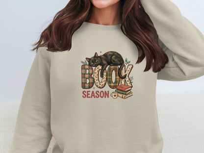 Cozy Sweatshirt with Book Season Cat Design