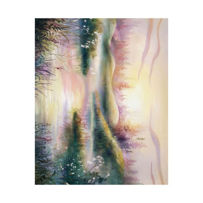 Mountain Lake Sunrise Watercolor Poster