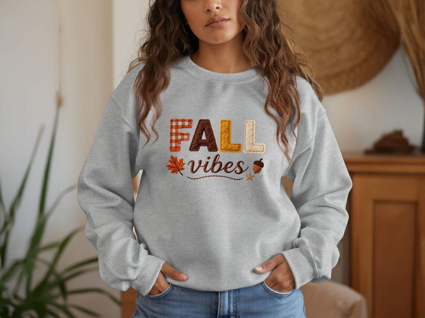 Cozy Fall Vibes Embroidered Sweatshirt for Women