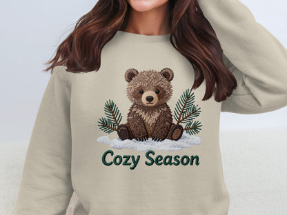Cozy Season Bear Design Sweatshirt
