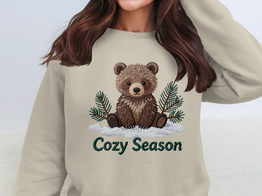 Cozy Season Bear Design Sweatshirt