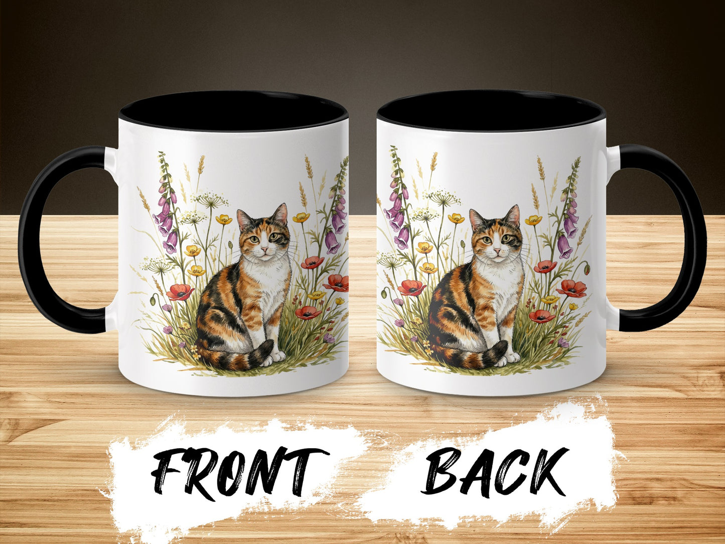 Adorable Cat and Floral Print Coffee Mug