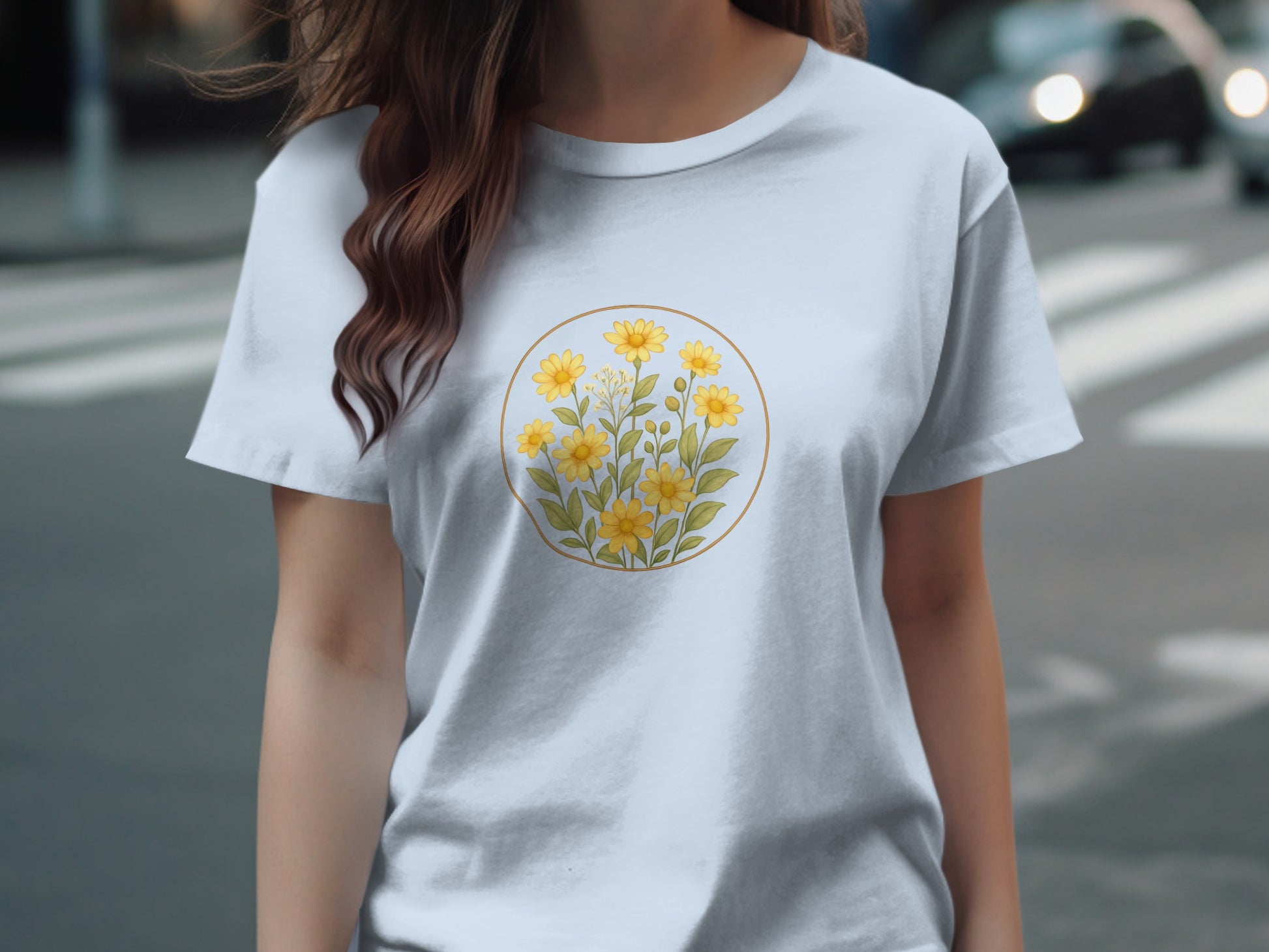 Bright Yellow Floral Graphic Design T-Shirt product type