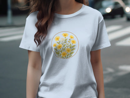 Bright Yellow Floral Graphic Design T-Shirt product type
