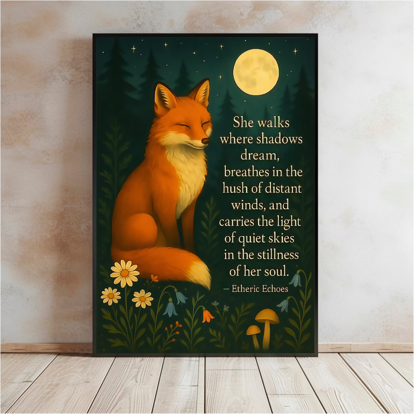Fox Under Moon Inspirational Quote Wall Art - Digital Download