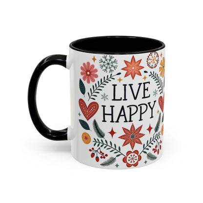 Live Happy Floral Design Coffee Mug