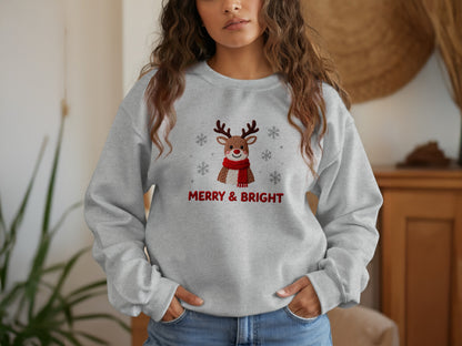 Merry and Bright Reindeer Holiday Sweatshirt