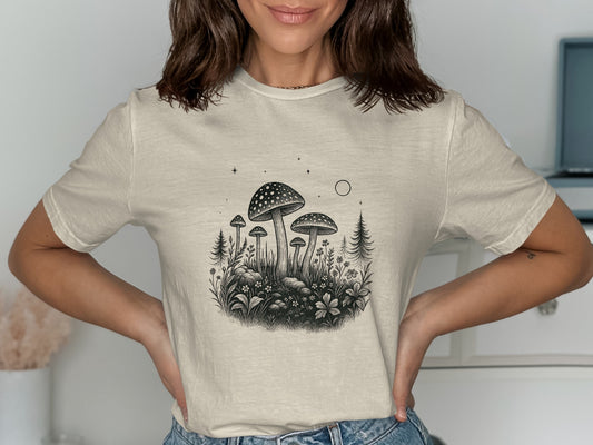 Whimsical Mushrooms and Flora Design Shirt product type