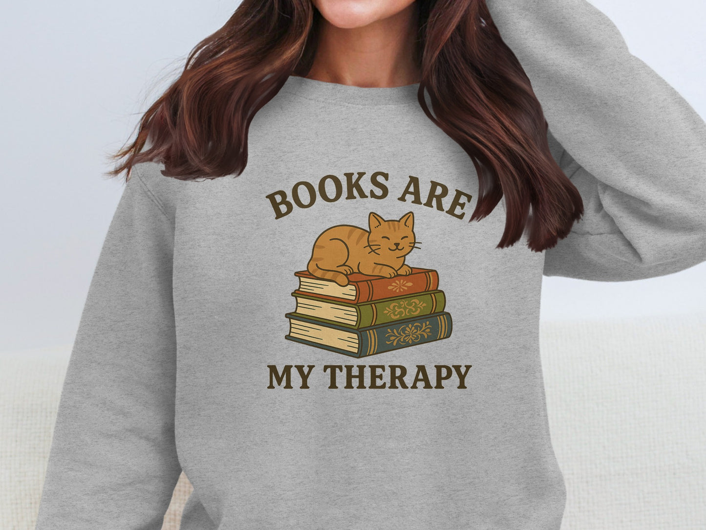 Books Are My Therapy Graphic Pullover Sweatshirt