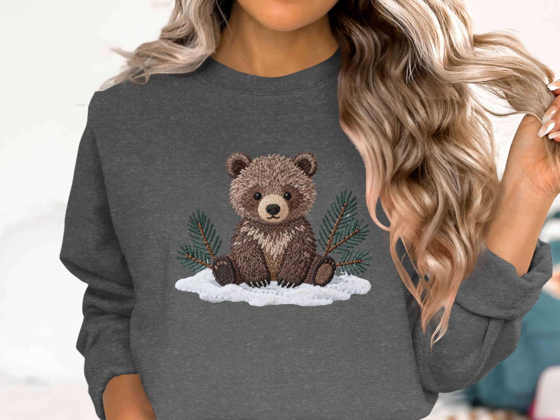 Cute Bear With Pine Trees Winter Design Sweatshirt