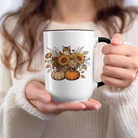 Autumn Cat with Sunflowers and Pumpkins Mug