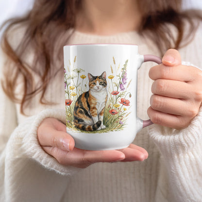 Floral Cat Print Mug with Cozy Animal Design