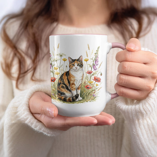 Floral Cat Print Mug with Cozy Animal Design