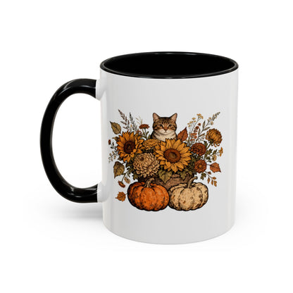 Autumn Cat with Sunflowers and Pumpkins Mug