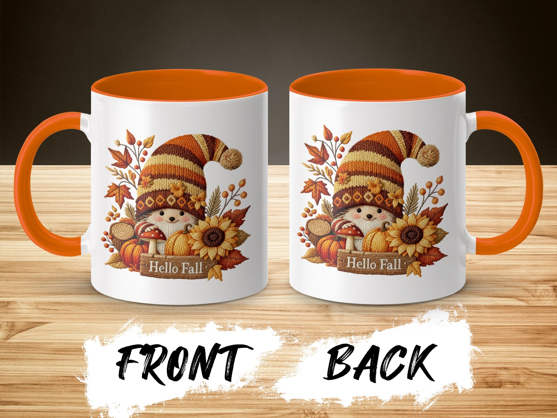 Hello Fall Cute Gnome and Pumpkin Design Unique Mug