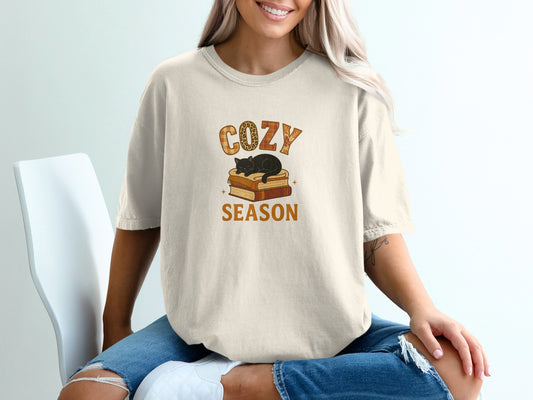 Cozy Season Cat On Books Graphic T-shirt product type