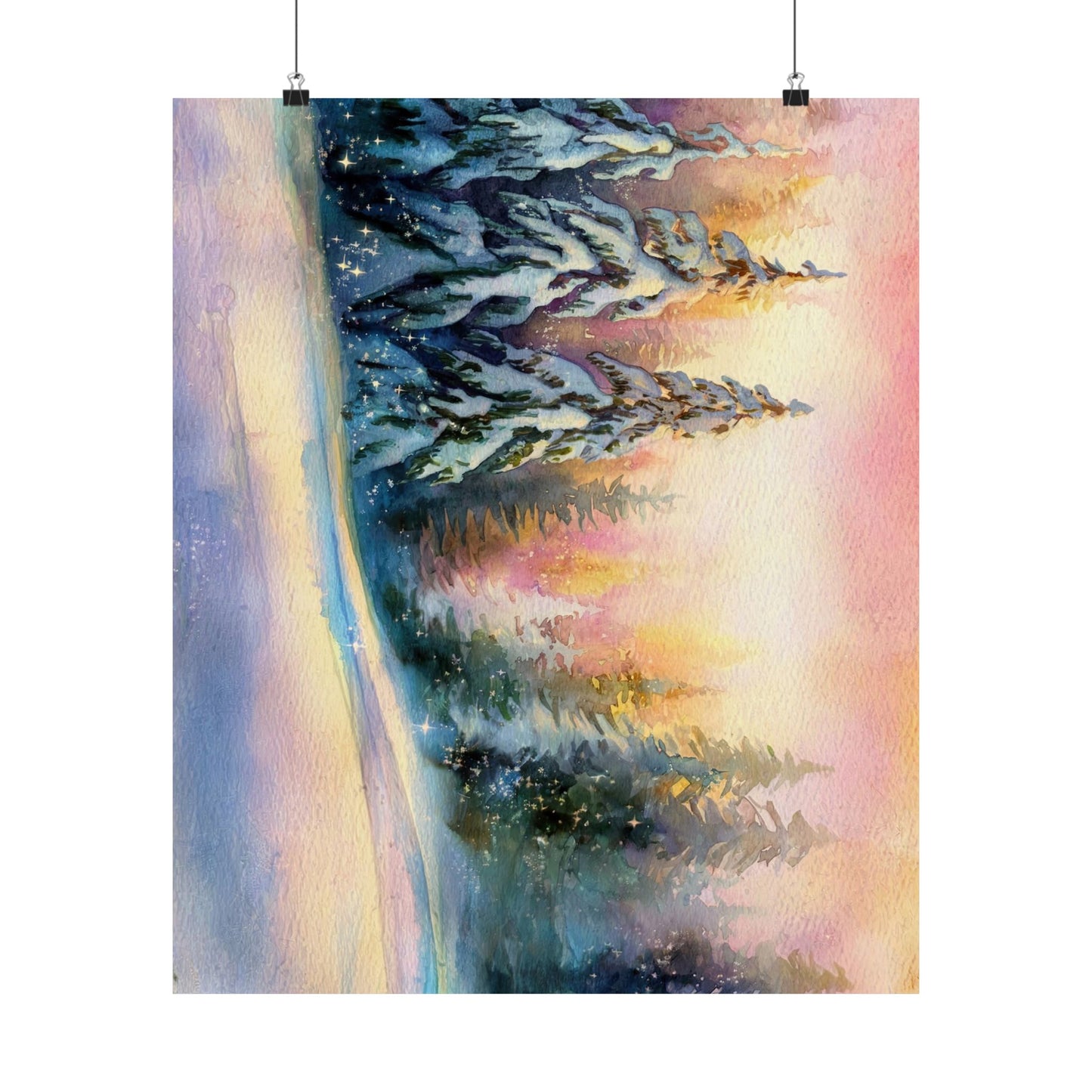 Winter Pines Watercolor Poster