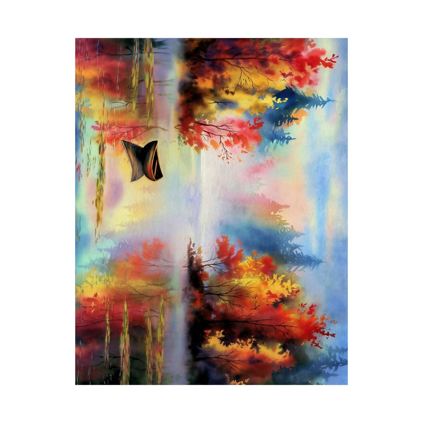 Small Boat On A Mountain Lake In The Fall Watercolor Poster