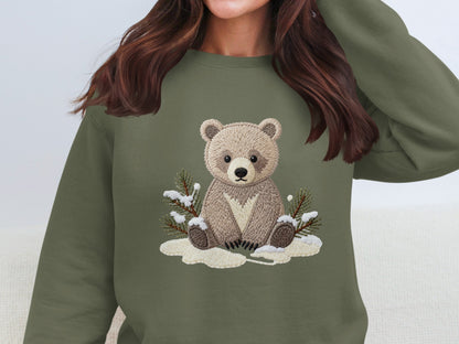 Cute Bear and Pine Winter Design Sweatshirt