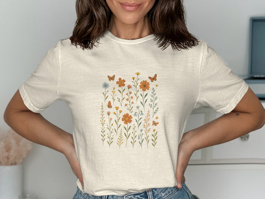 Colorful Wildflower Print Short Sleeve T-shirt product type