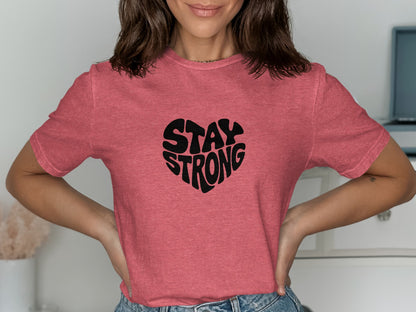 Stay Strong Heart Graphic Pink Shirt product type