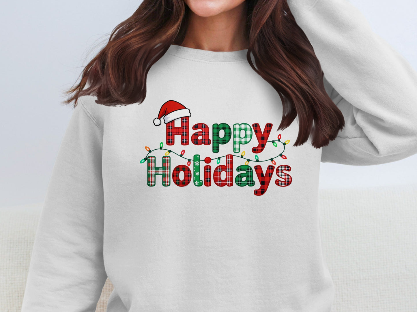 Happy Holidays Santa Hat Lights Holiday Sweatshirt