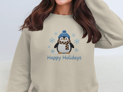 Happy Holidays Penguin In Scarf Winter Sweater