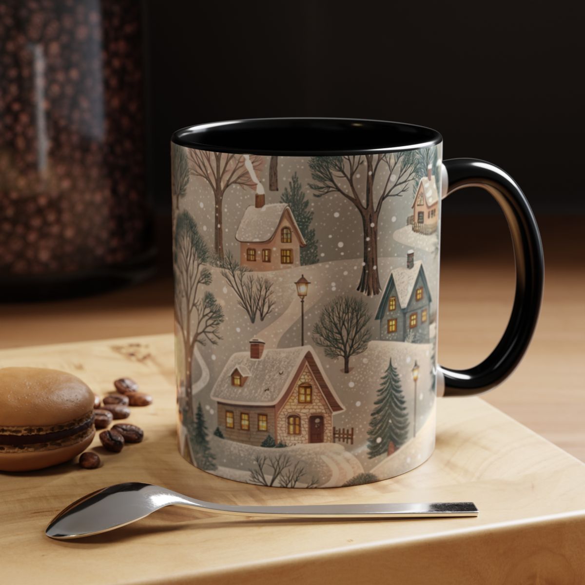 Festive Snowy Village Winter Scene Coffee Mug