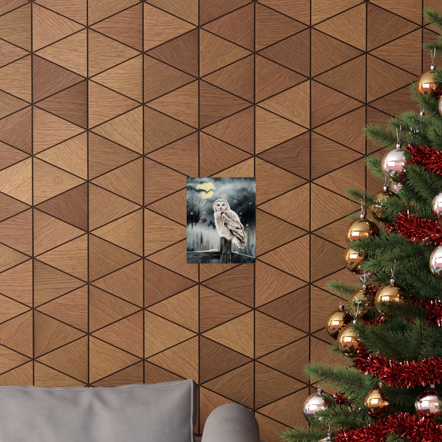 Snow Owl At Night On Post Poster