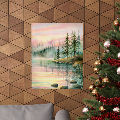 Mountain Lake With Pines Poster