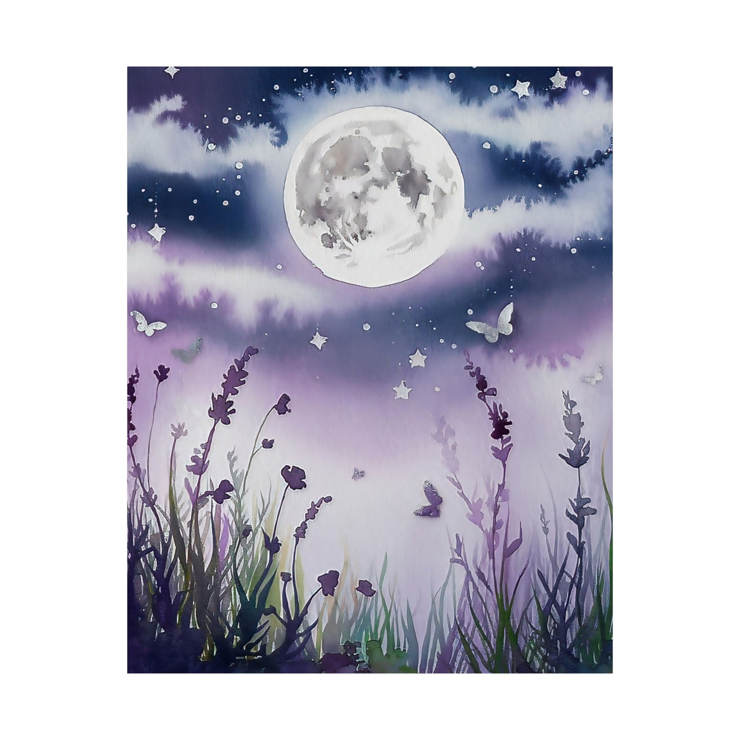 Moonlit Flowers Poster