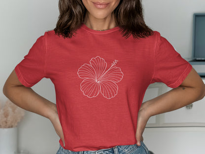 Red T-shirt with Large White Flower Graphic Tee product