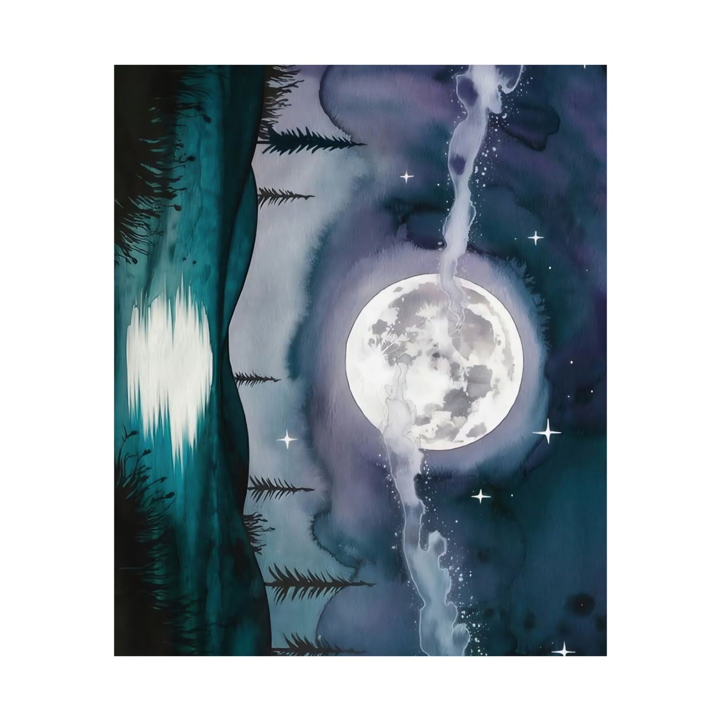 Silver Full Moon Over Lake Poster