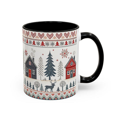Festive Holiday Scene with Cozy Houses and Deer Mug