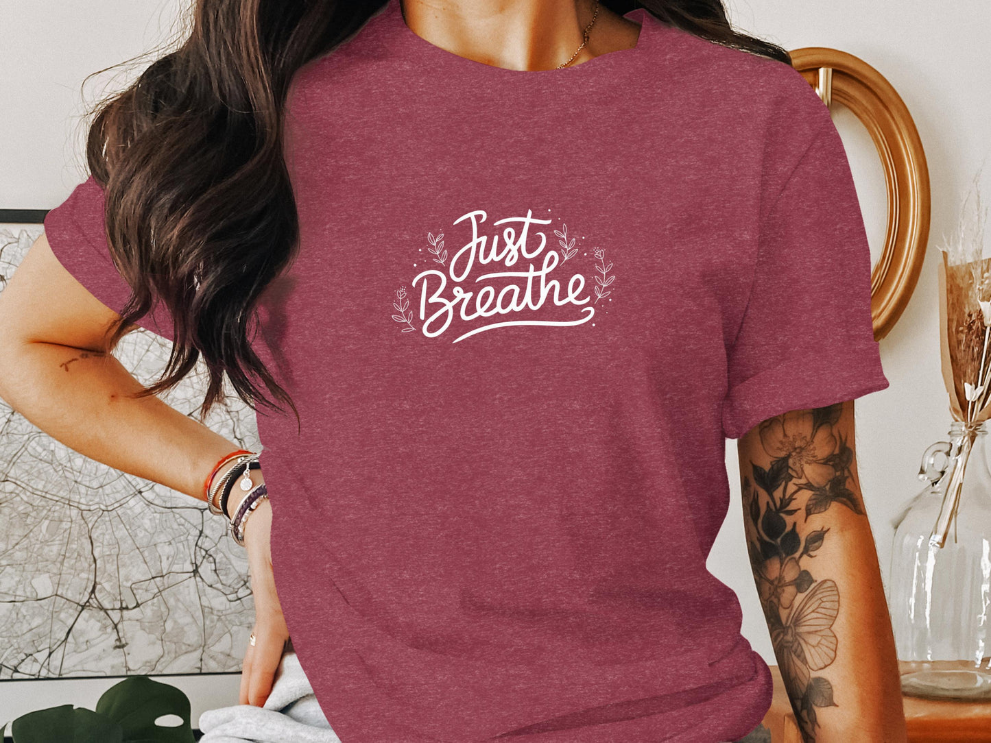 Just Breathe Burgundy Graphic Tee Shirt product type