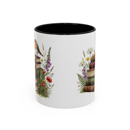 Ceramic mug with nature and books illustration design