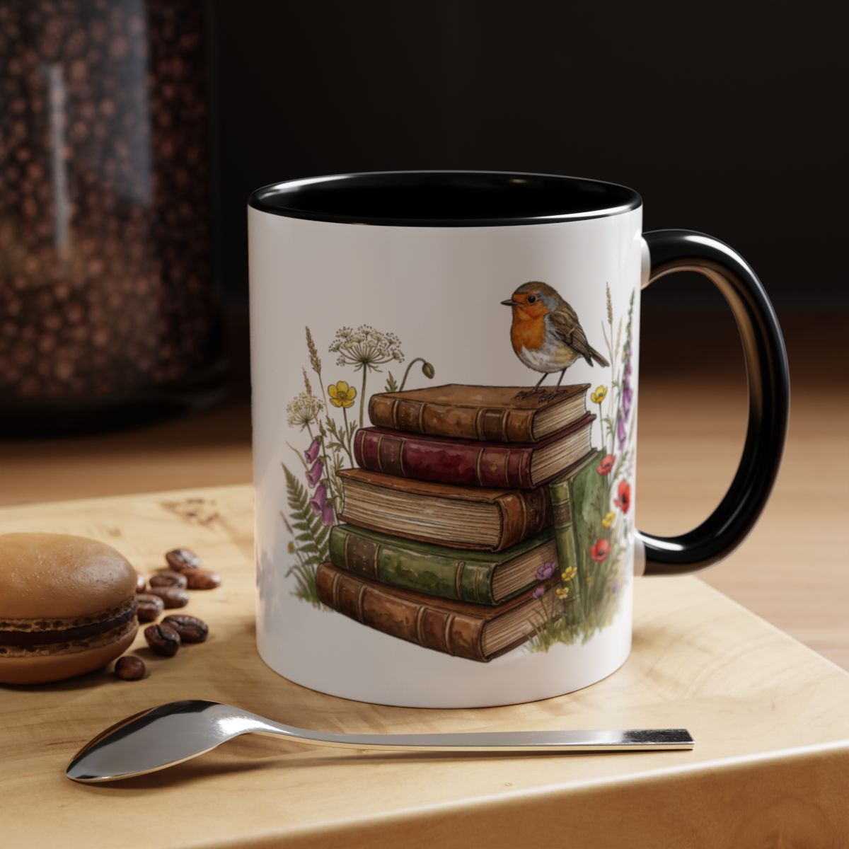 Bird on Books Design Coffee Mug for Cozy Mornings