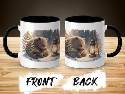 Cute Bear with Lantern in Snowy Forest Mug