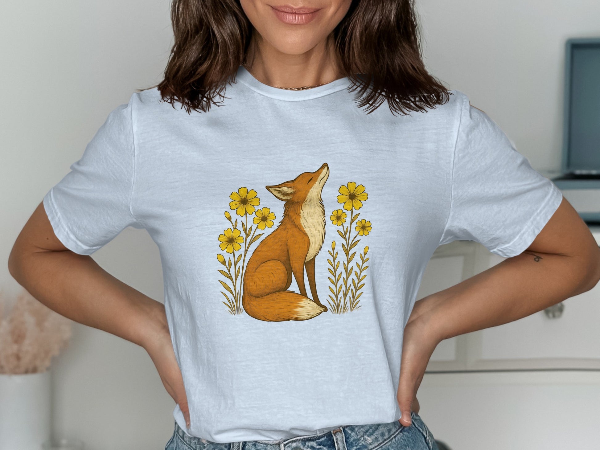 Fox and Floral Graphic Design T-Shirt product type