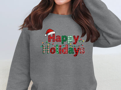 Festive Happy Holidays Sweatshirt with Santa Hat