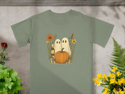 Cute Ghosts with Pumpkin and Flowers Shirt product type