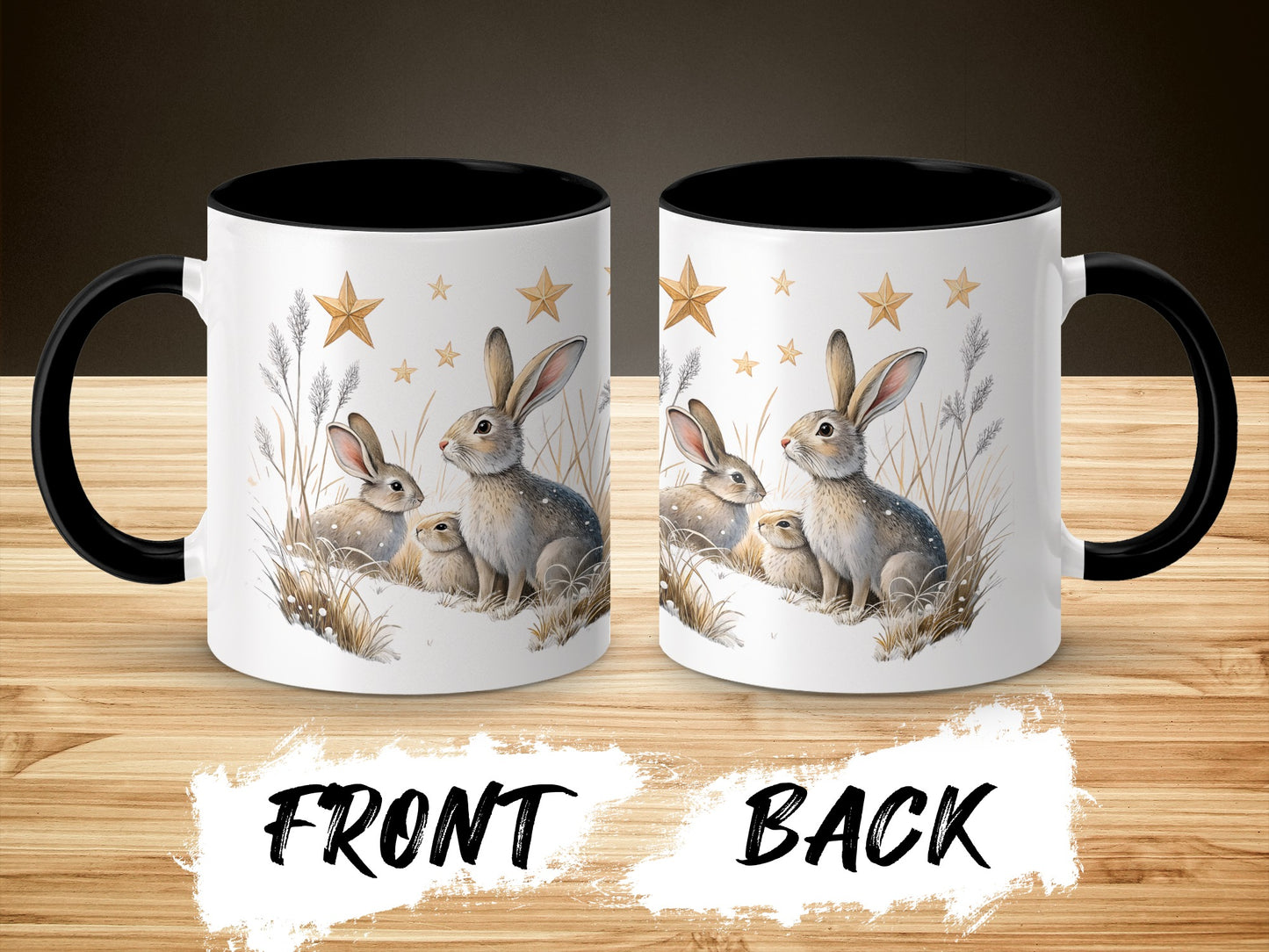 Christmas Themed Bunny Family Starry Mug